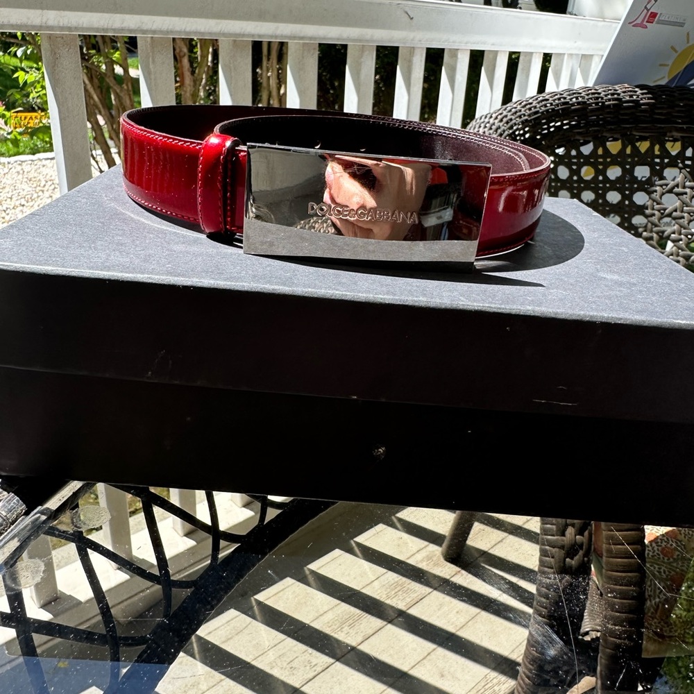 Dolce & Gabbana Glossy Red Belt with Shiny Silver Buckle - Picture 1 of 8